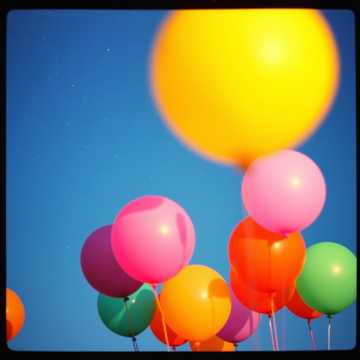 A group of colorful balloons—yellow, pink, orange, green, and purple—rising joyfully into a clear blue sky, symbolizing childlike wonder and Spirit-led delight.