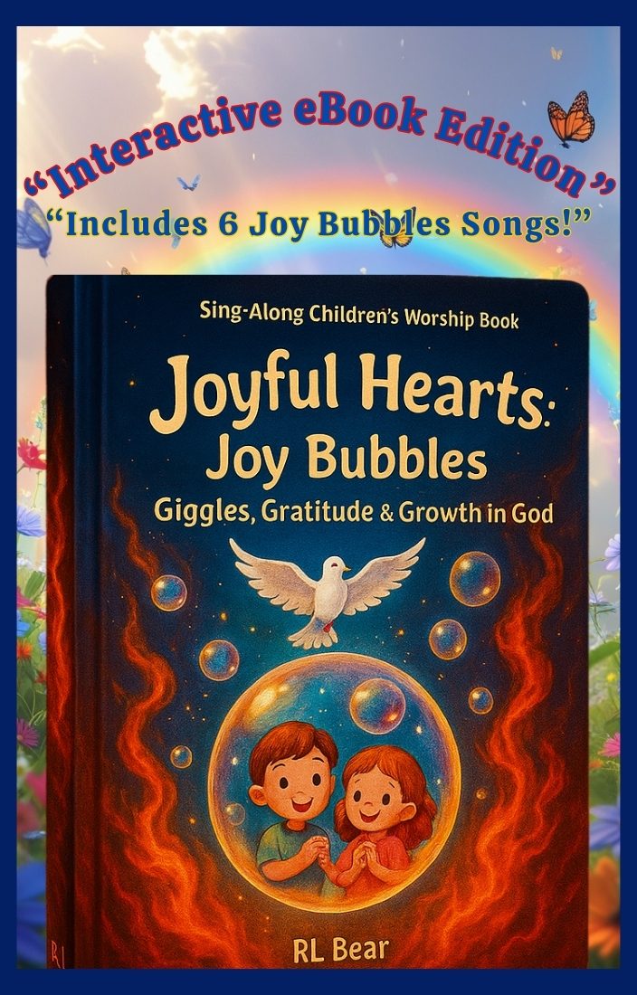 Joyful Hearts book cover featuring playful children, musical notes, and radiant joy in God's presence