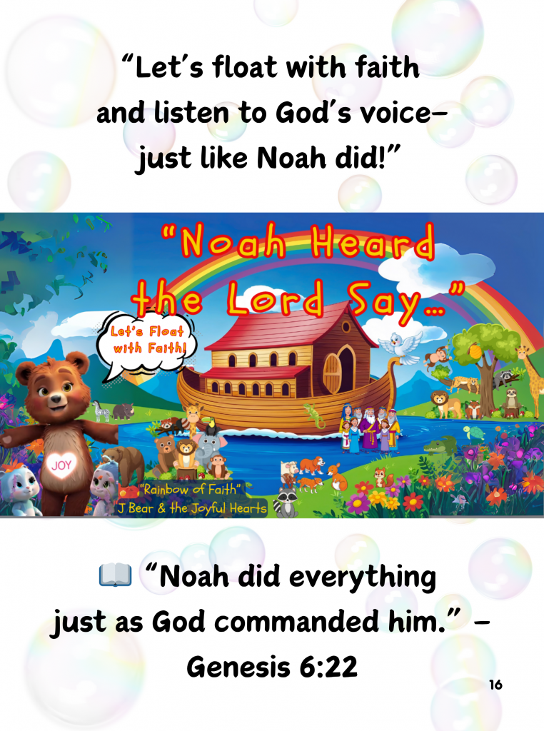 Noah and animals prepare for the ark as rain begins to fallâan illustration of obedience, urgency, and divine instruction.