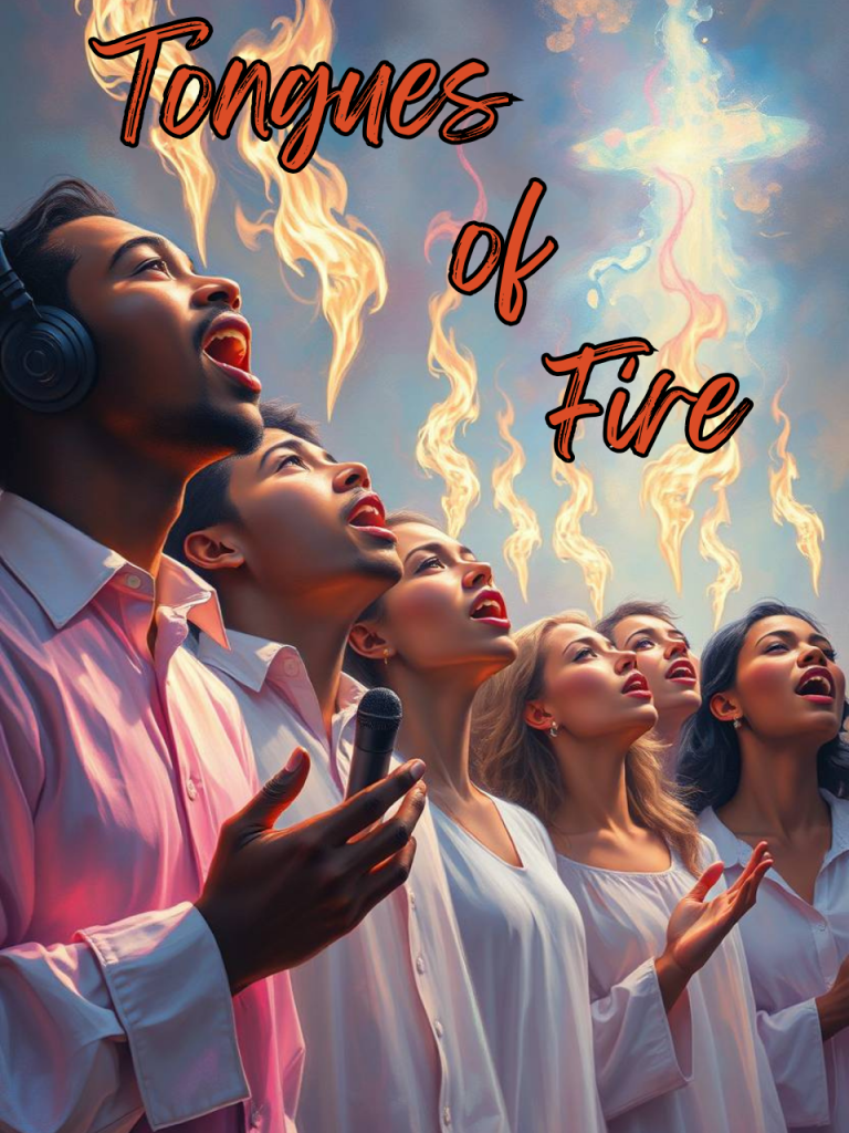 Cover of Tongues of Fire a cappella worship album by Faith to Bear Ministries™ featuring bold imagery of spiritual fire and vocal praise